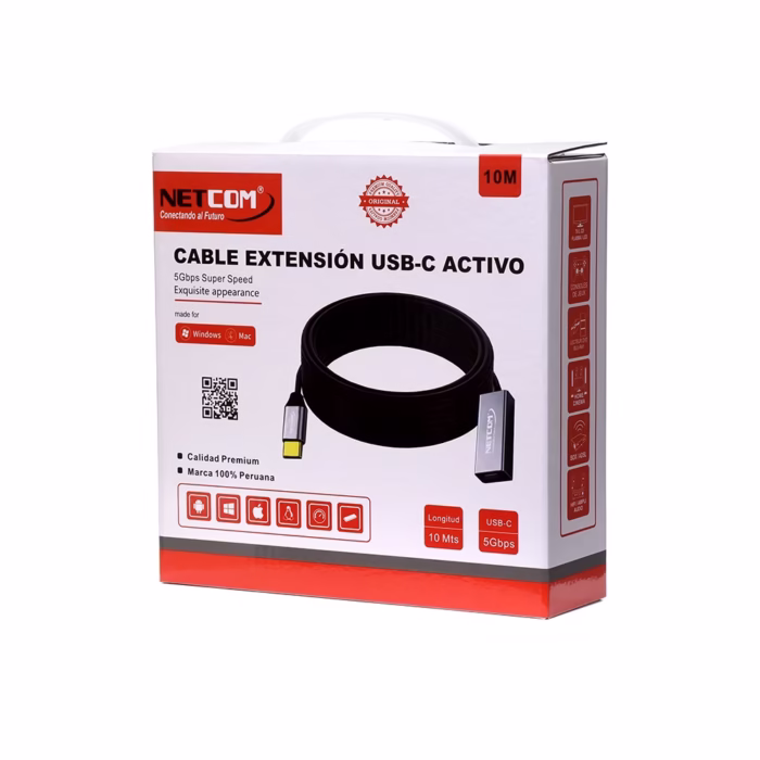 Cable Extensión USB C Activo |  Metros | Khz | Netcom PE EX Conectividad sin Límites