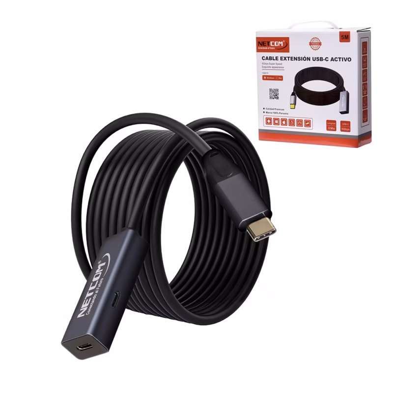 Cable Extensión USB C  Metros NETCOM PE EX Conexión Estable y Rápida a Larga Distancia