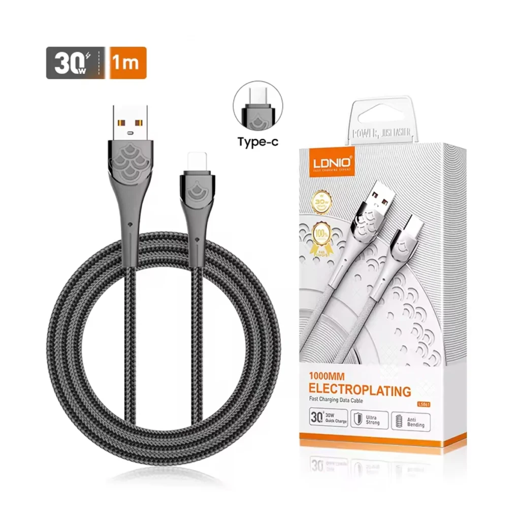 Cable USB-C LDNIO LS861 | Enmallado | Conector Metálico | 1 Metro | Soporta 30W: Potencia y Velocidad en un Diseño Resistente