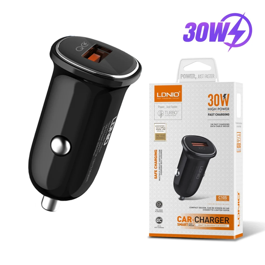 Cargador USB de 30W para Auto | QC 2.0 | QC 3.0 | DCP | AFC | FCP | LDNIO C105: Potencia y Velocidad en la Carretera