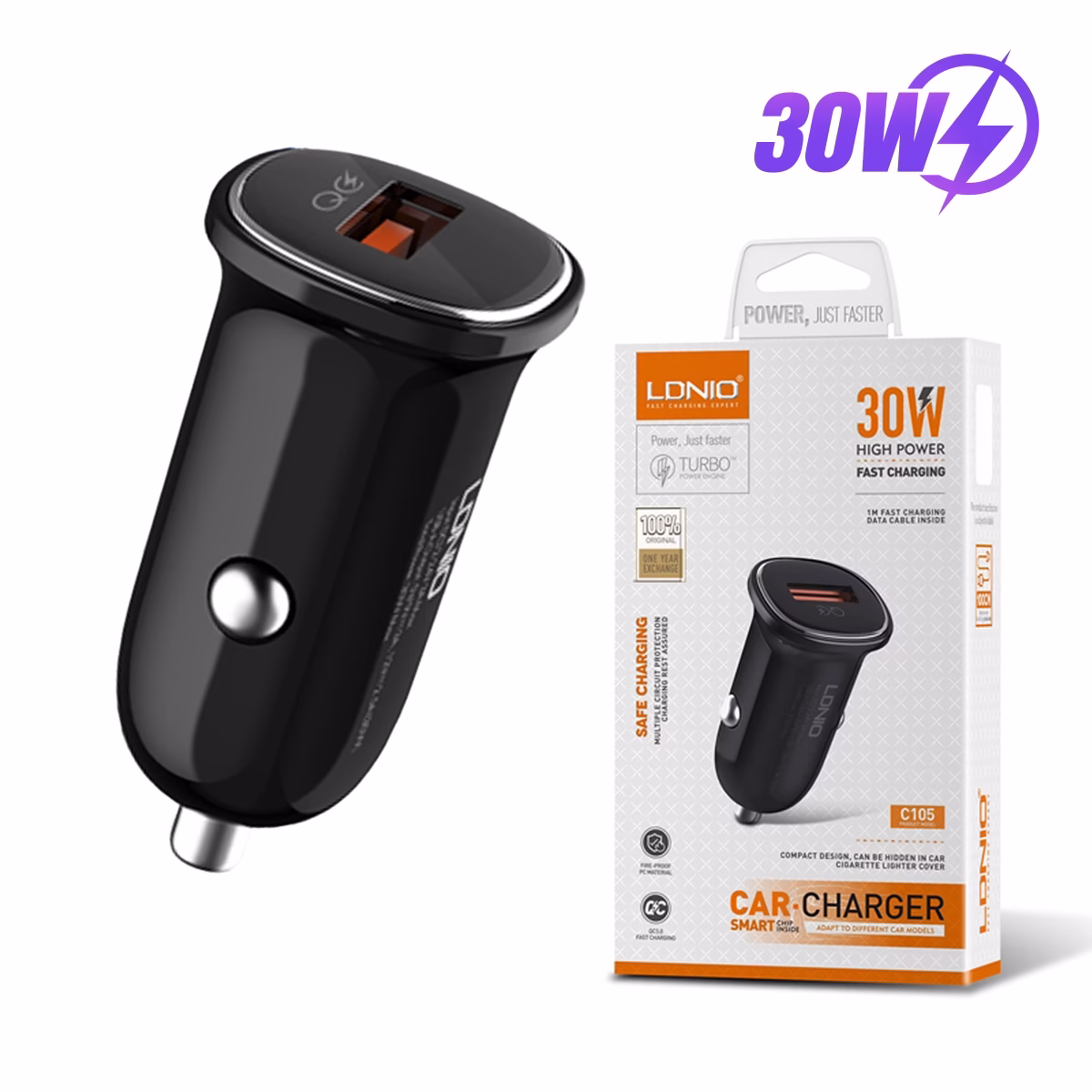 Cargador USB de 30W para Auto QC2 QC3 AFC FCP LDNIO C105 HD Multimedia PERU SAC Cargador USB de W para Auto | QC | QC | DCP | AFC | FCP | LDNIO C Potencia y Velocidad en la Carretera