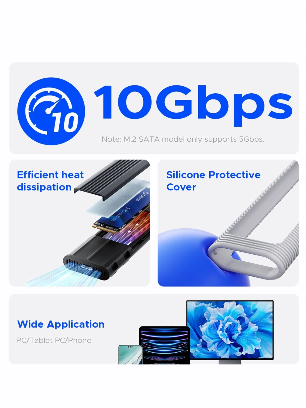 Carcasa ORICO AXM2S-G2-V1 | Protocolo Dual NVMe/NGFF SATA: Rendimiento y Flexibilidad en un Diseño Compacto, Case M.2 NVME y SATA