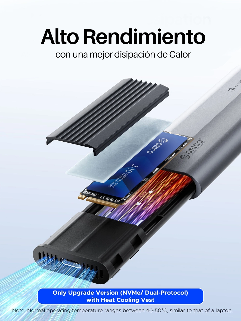 Carcasa ORICO AXM2S-G2-V1 | Protocolo Dual NVMe/NGFF SATA: Rendimiento y Flexibilidad en un Diseño Compacto, Case M.2 NVME y SATA