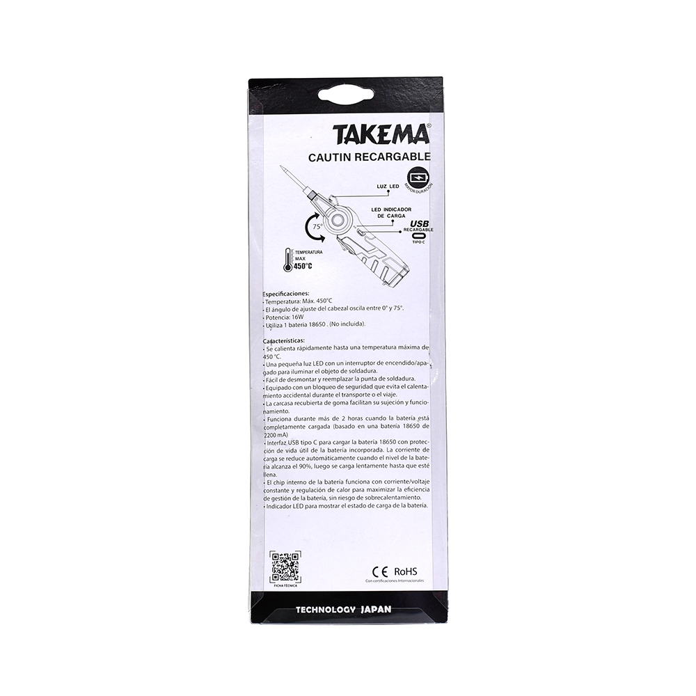 Cautín Recargable Takema ZD-20L | 16W | 450° C | Portátil: Libertad Inalámbrica para tus Soldaduras
