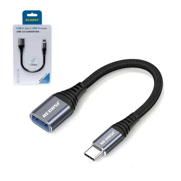 Cable Adaptador USB-C OTG RECRSI OT-G05 | Enmallado | USB 3.0 Hembra: Tu Compañero de Conectividad