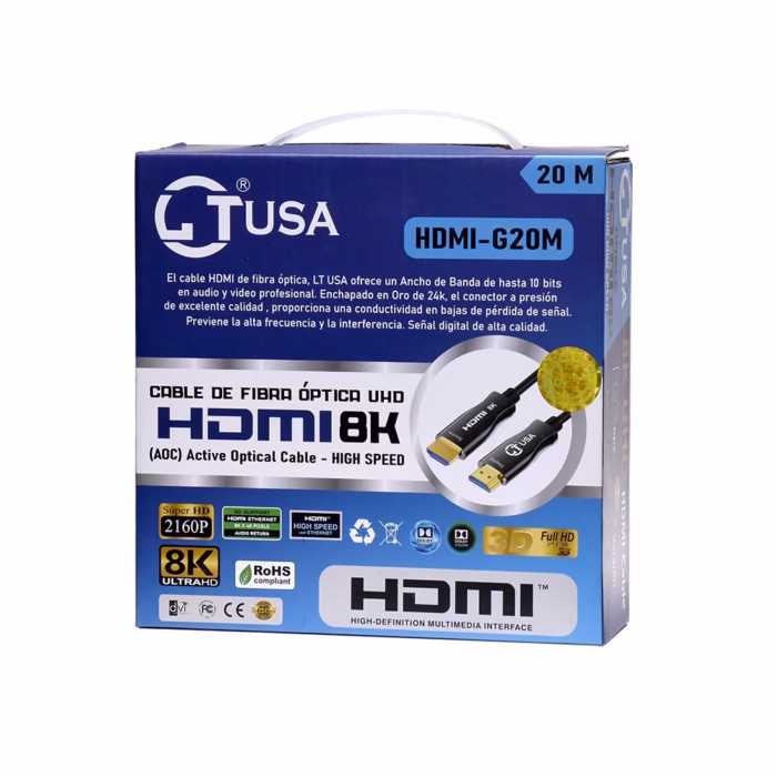 Cable HDMI  Metros K LT USA HDMI GM | Fibra Optica Activa AOC | HDR | High Speed | Ethernet | Audio Return El Futuro de la Conexión Audiovisual