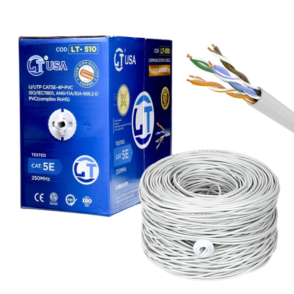 Rollo de Cable UTP Cat5e LT USA LT-510 | Chaqueta LSZH | Gris Claro | 305 Metros: La Base para una Red Sólida