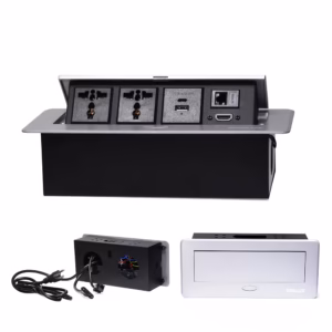 TomaCorriente para Escritorio Opalux OP-UTS4DG | HDMI | RJ45 Cat6 | 2 Toma Universal: Conectividad y Orden en tu Espacio de Trabajo