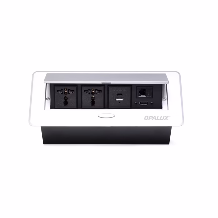 TomaCorriente para Escritorio Opalux OP UTSDG | HDMI | RJ Cat |  Toma Universal Conectividad y Orden en tu Espacio de Trabajo