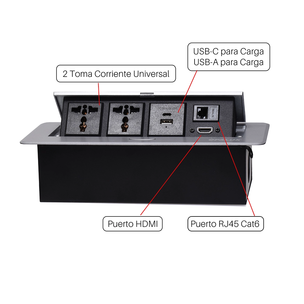 TomaCorriente para Escritorio Opalux OP-UTS4DG | HDMI | RJ45 Cat6 | 2 Toma Universal: Conectividad y Orden en tu Espacio de Trabajo