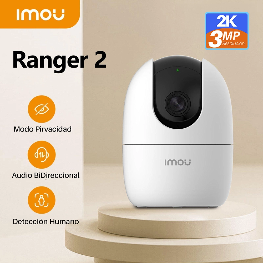 IMOU Ranger 2  IPC-K2E-3H1W | Cámara Giratoria 360° | 3 Megapíxeles | Audio BiDireccional | Micrófono Incorporado | Visión Nocturna | Detección de Movimiento: La Cámara Inteligente que Cuida de lo que Más Importa