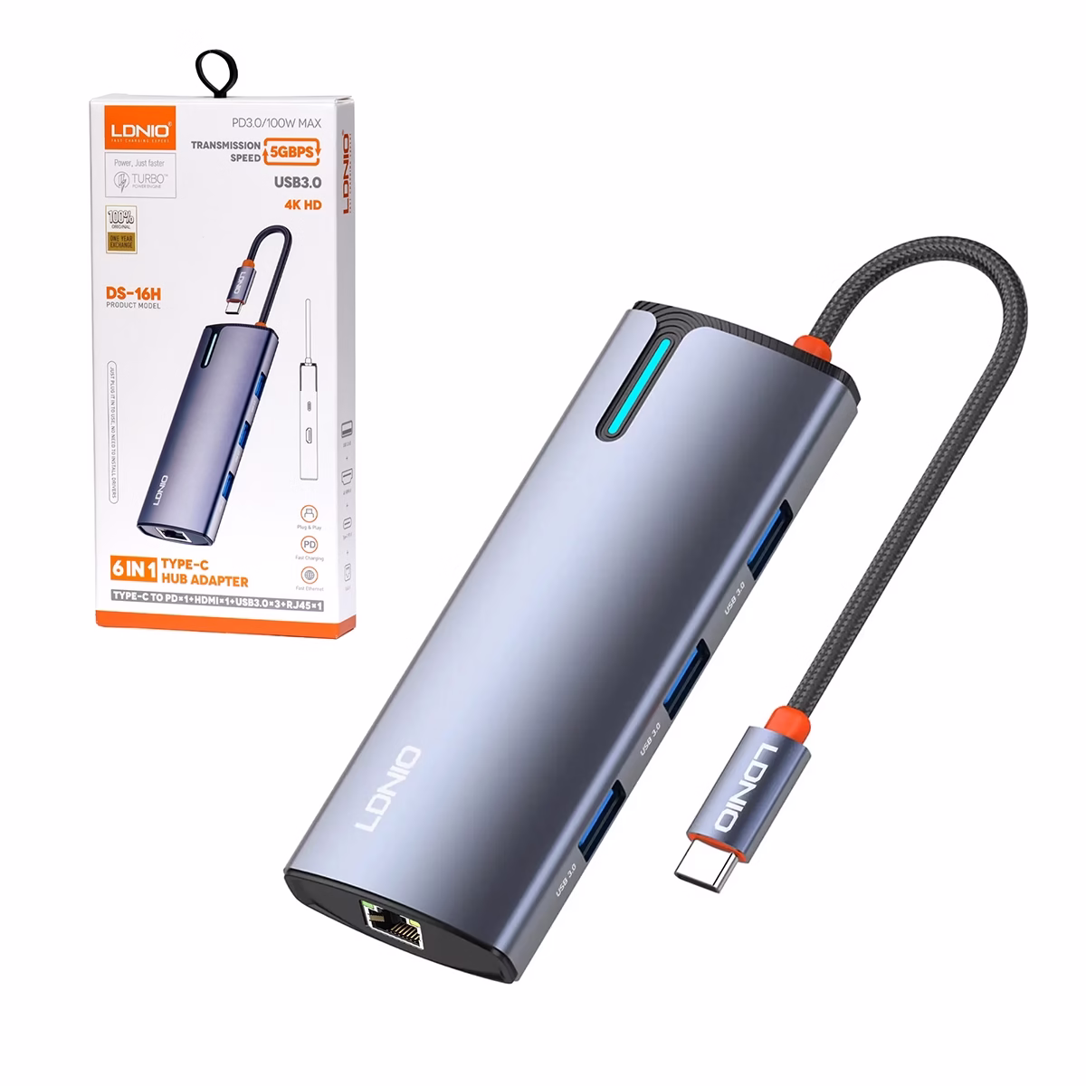 Adaptador USB C 6 en 1 LDNIO DS 16H HDMI 4K 2 USB 30 PD 30 100W Puerto RJ45 Gigabit HD Multimedia PERU SAC Adaptador USB C en LDNIO DS H Convierte tu USB C en una Estación de Trabajo Completa