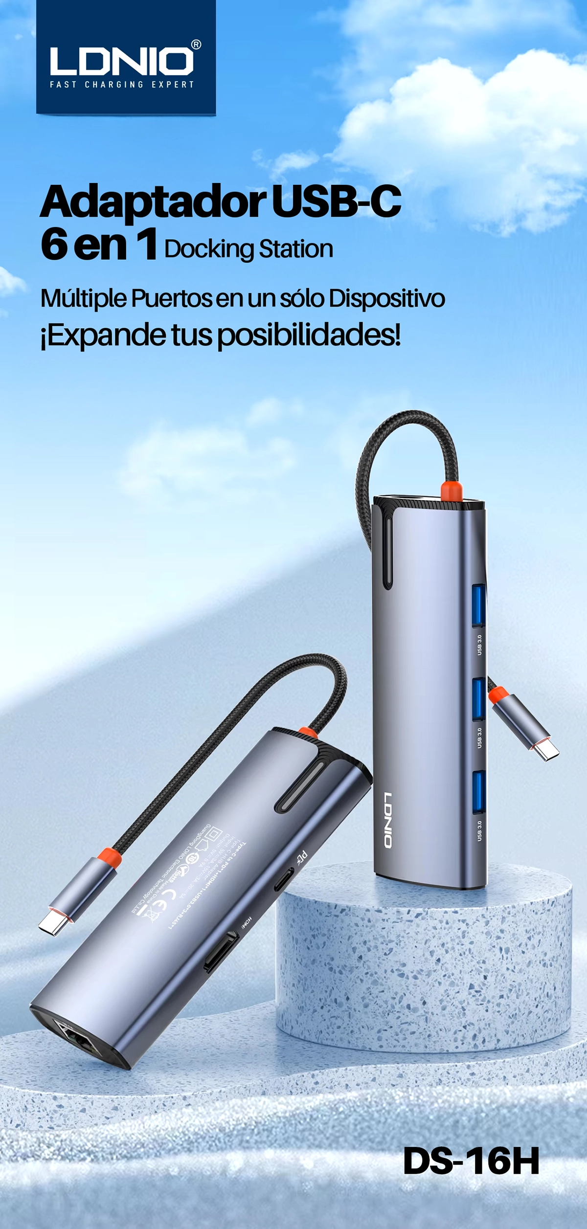 Adaptador USB-C 6 en 1 LDNIO DS-16H: ¡Convierte tu USB-C en una Estación de Trabajo Completa!