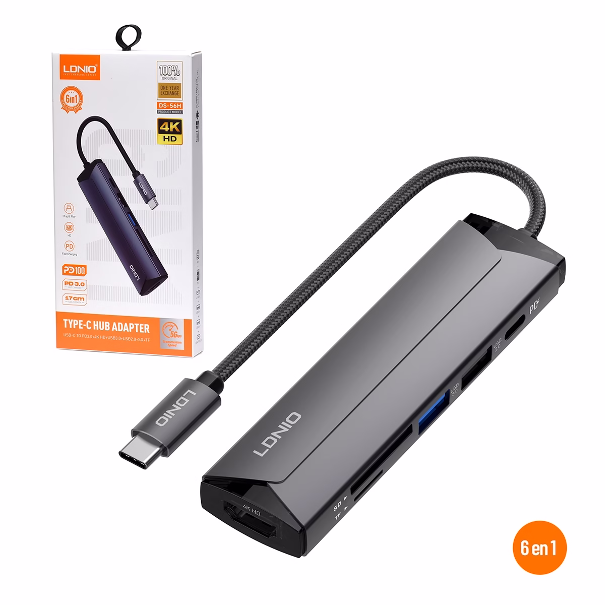 Adaptador USB C 6 en 1 LDNIO DS 56H HDMI 4K 2 USB PD 30 100W Lector SD y TF HD Multimedia PERU SAC Adaptador USB C en LDNIO DS H Convierte tu USB C en un Centro Multimedia