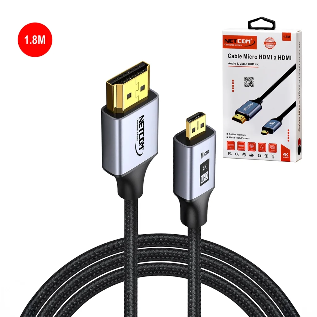 Cable Micro HDMI 4K 1.8m NETCOM PE-HD0832: ¡Calidad Premium para una Experiencia Visual Impresionante!