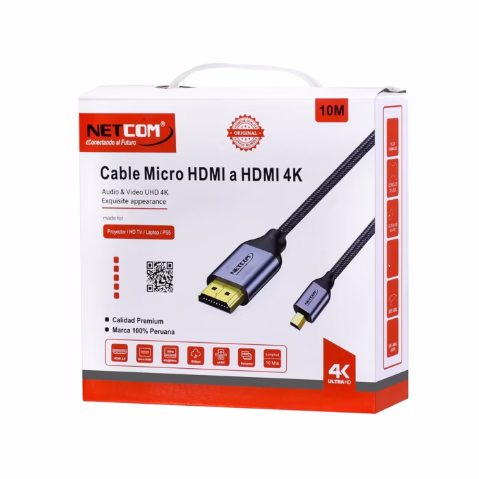 Cable Micro HDMI m KHz NETCOM PE HD Calidad Premium y Máximo Alcance para tu Experiencia Visual K HDMI Tipo D v
