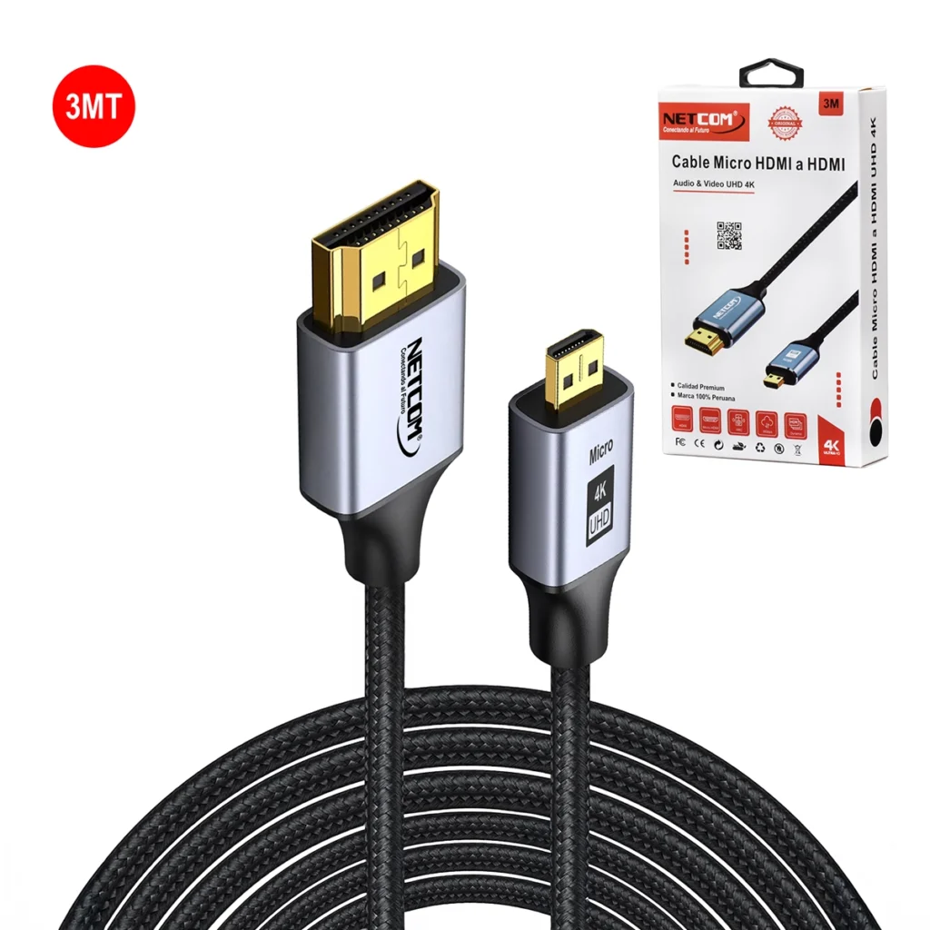 Cable Micro HDMI 4K 3m NETCOM PE-HD0833: ¡Calidad Premium y Mayor Alcance para tu Experiencia Visual!