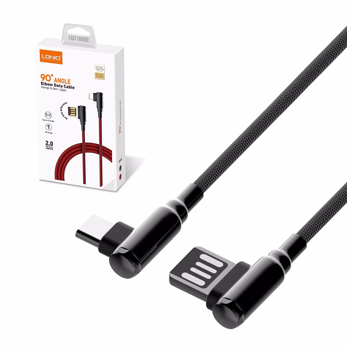 Cable USB C 2MT de 90° Enmallado LDNIO LS422 C HD Multimedia PERU SAC Cable USB C MT ° Enmallado LDNIO LS C Carga Rápida y Durabilidad en un Ángulo Perfecto