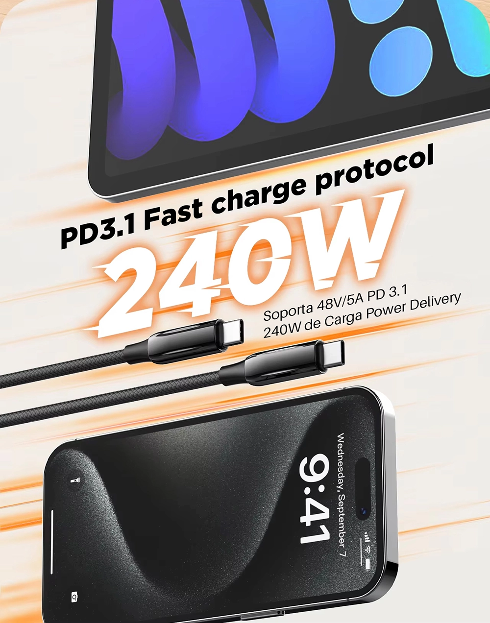 Cable USB-C 2MT 240W LDNIO LC922C-240W: ¡Potencia y Durabilidad!