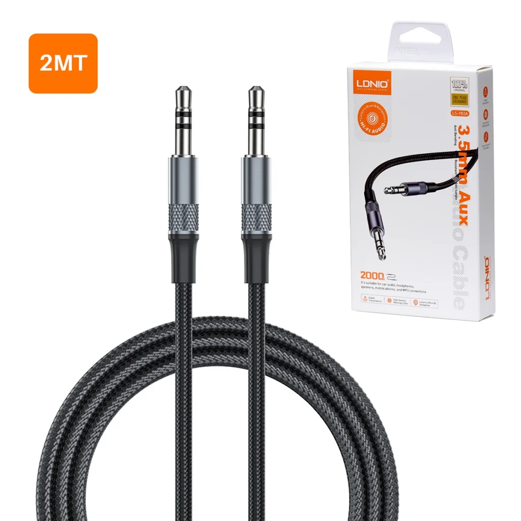 Cable de Audio Auxiliar 2MT 3.5mm LDNIO LS-Y82A: ¡Sonido Nítido y Conexión Resistente!