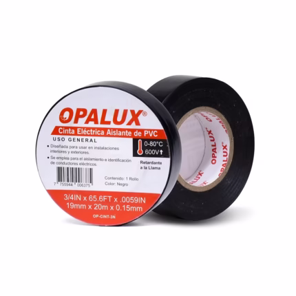 Cinta Aislante Eléctrica Opalux OP-CINT-3N 19x20x0.15mm | 20 Metros | Color Negro: La Mejor Protección en tus conexiones eléctricas
