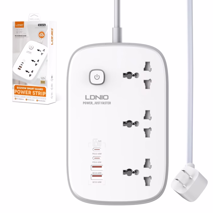 Regleta Eléctrica 2MT 3 Tomas Universal con 4 USB 65W LDNIO SC3416 HD Multimedia PERU SAC Regleta Eléctrica LDNIO SC Potencia tus Dispositivos con W GaN extensión de corriente mt usb