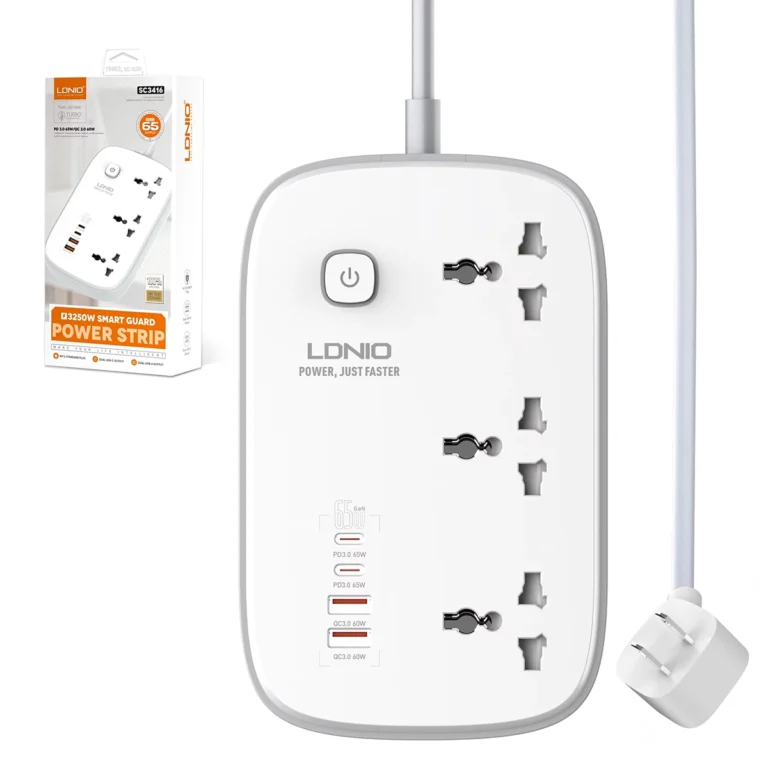 Regleta Eléctrica LDNIO SC3416: ¡Potencia tus Dispositivos con 65W GaN!, extensión de corriente 2mt 4 usb
