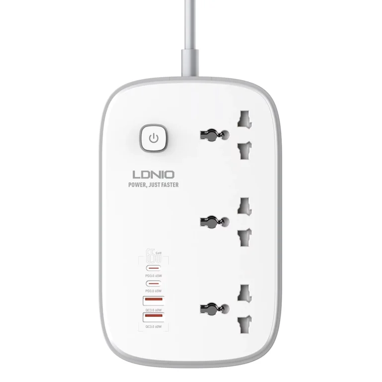 Regleta Eléctrica LDNIO SC3416: ¡Potencia tus Dispositivos con 65W GaN!, extensión de corriente 2mt 4 usb