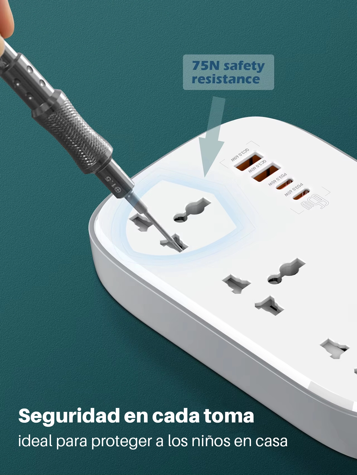 Regleta Eléctrica LDNIO SC3416: ¡Potencia tus Dispositivos con 65W GaN!, extensión de corriente 2mt 4 usb