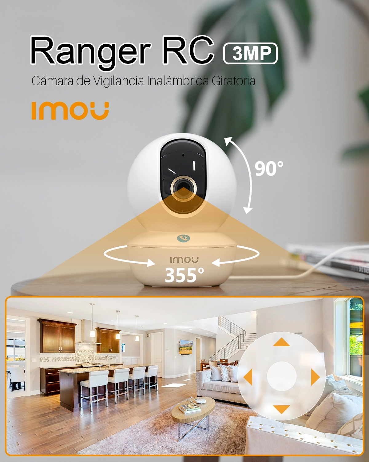 Cámara Giratoria IMOU IPC-GK2CN-3C1WR Ranger RC 3MP: ¡Seguridad Inteligente con Visión Panorámica!, Cámara de Seguridad Mini PTZ para interiores