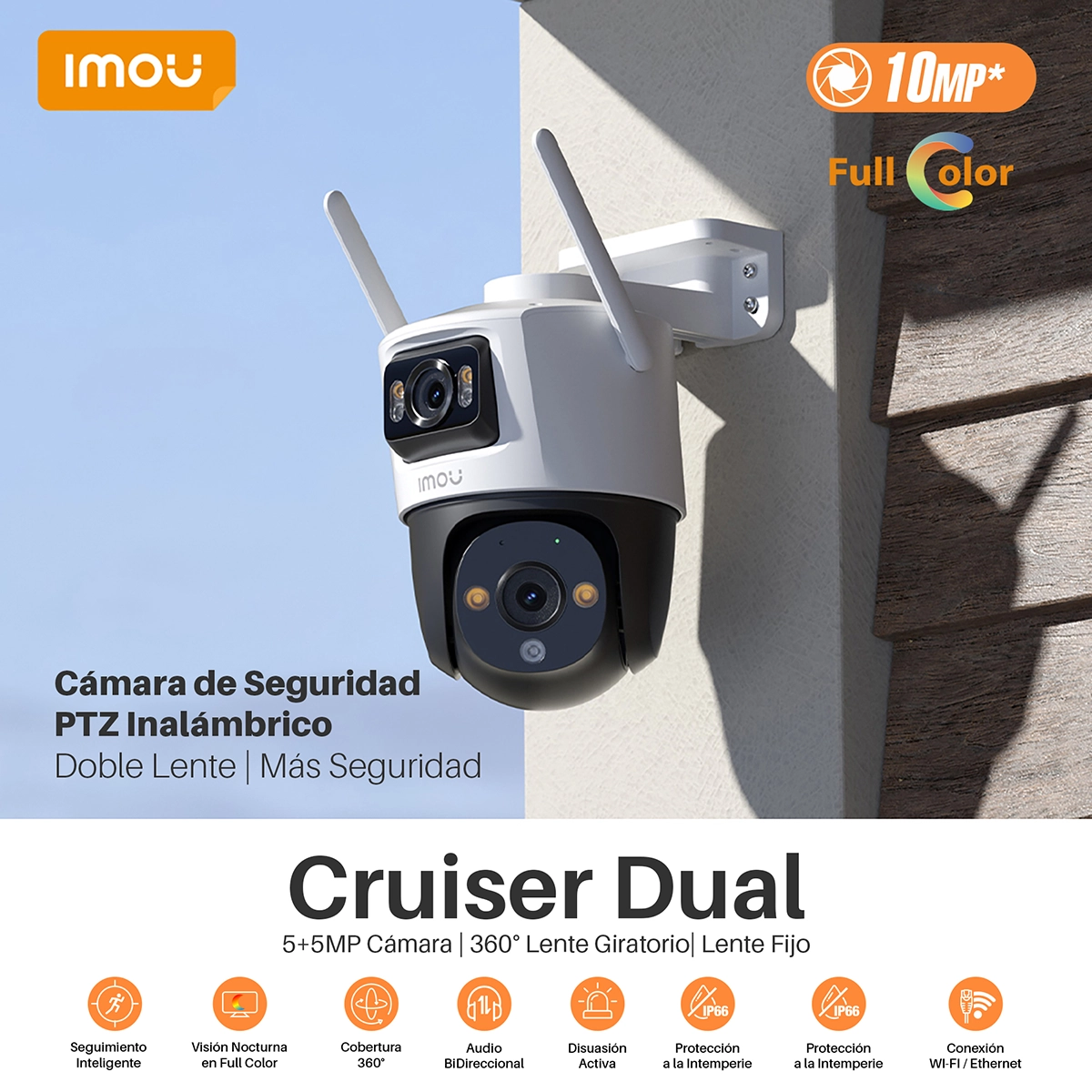 Cámara de Seguridad PTZ WiFi 10MP IMOU Cruiser Dual IPC-S7XN-10MOV: ¡Doble Lente para una Protección Completa!, cámara para Exterior PTZ Inalámbrico con Doble Lente