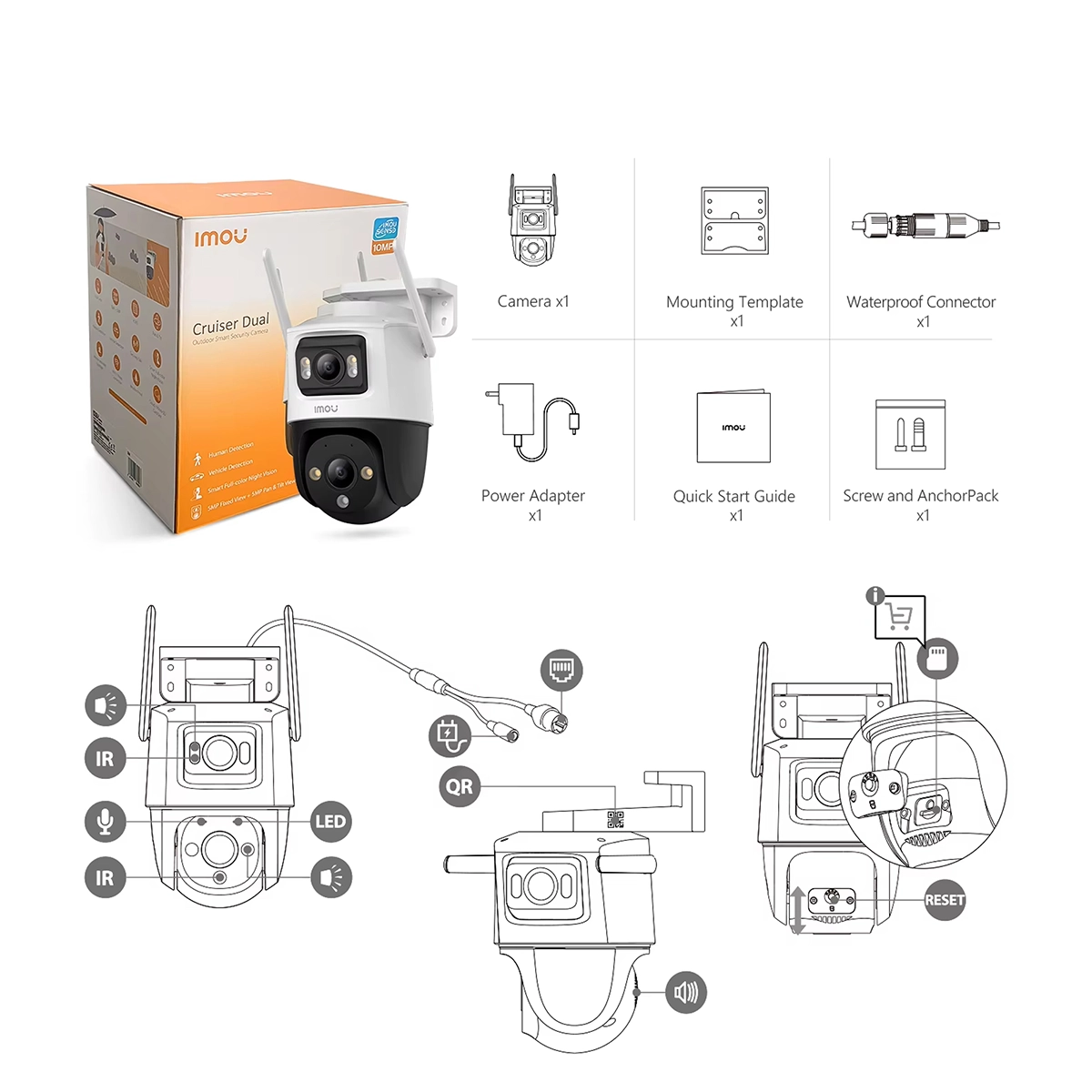 Cámara de Seguridad PTZ WiFi 10MP IMOU Cruiser Dual IPC-S7XN-10MOV: ¡Doble Lente para una Protección Completa!, cámara para Exterior PTZ Inalámbrico con Doble Lente