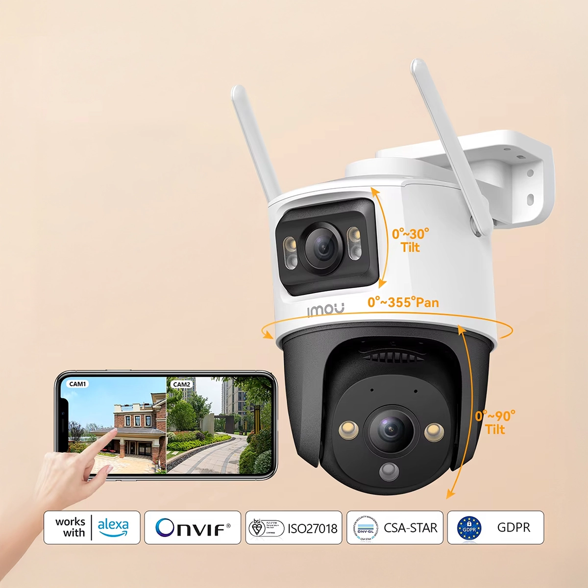 Cámara de Seguridad PTZ WiFi 10MP IMOU Cruiser Dual IPC-S7XN-10MOV: ¡Doble Lente para una Protección Completa!, cámara para Exterior PTZ Inalámbrico con Doble Lente