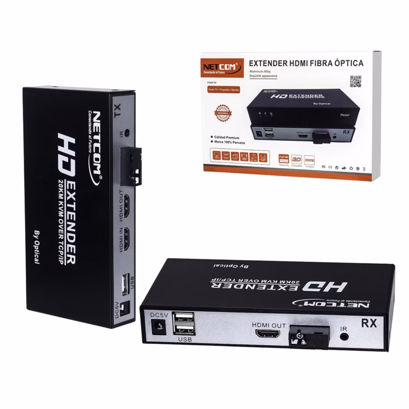 Extender HDMI KVM por Fibra Óptica KM NETCOM PE EX Conexión HD a Larga Distancia