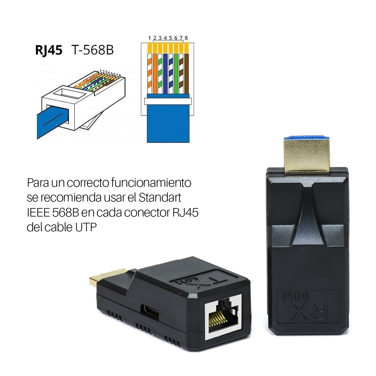 Extensor HDMI 60 Metros compacto High Full Max HFM-S-81: ¡Lleva tu Señal HDMI Más Lejos!, Extender HDMI 60MT por Cable de Red