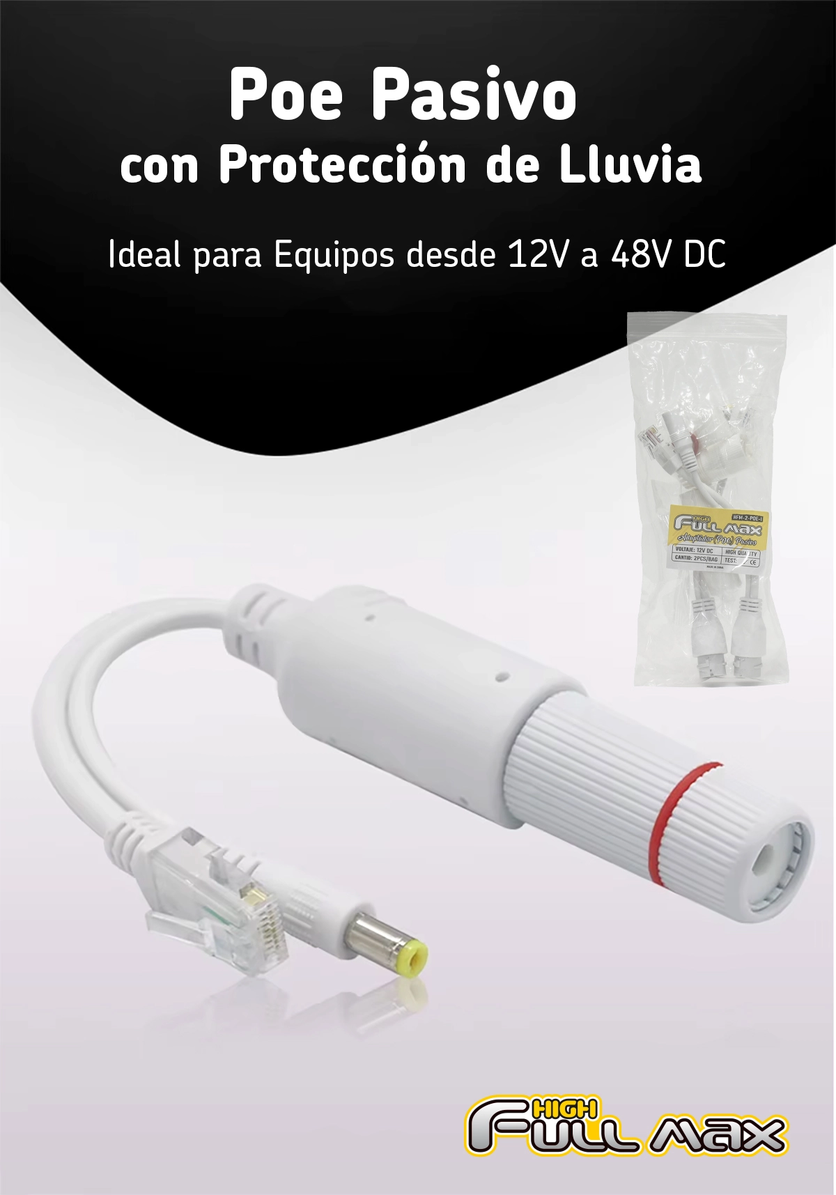 Adaptador PoE Pasivo para Exterior High Full Max HFM-2-POE-I: ¡Alimenta tus Dispositivos PoE a Prueba de Lluvia!