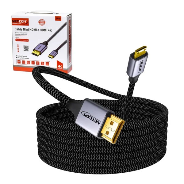 Cable Mini HDMI a HDMI 10 Metros NETCOM PE-HD0844: ¡Calidad 4K para tus Dispositivos!