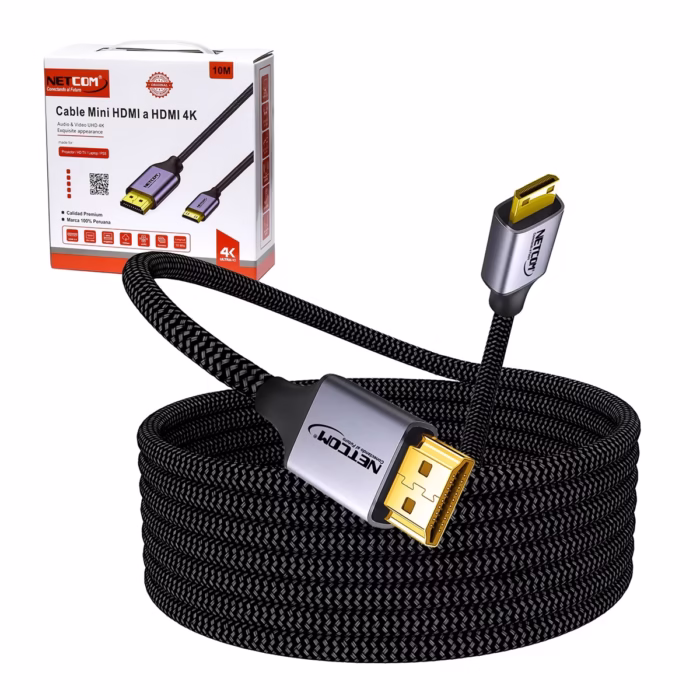Cable Mini HDMI 10MT NETCOM PE HD0844 4K 60Hz HD Multimedia PERU SAC Cable Mini HDMI a HDMI Metros NETCOM PE HD Calidad K para tus Dispositivos