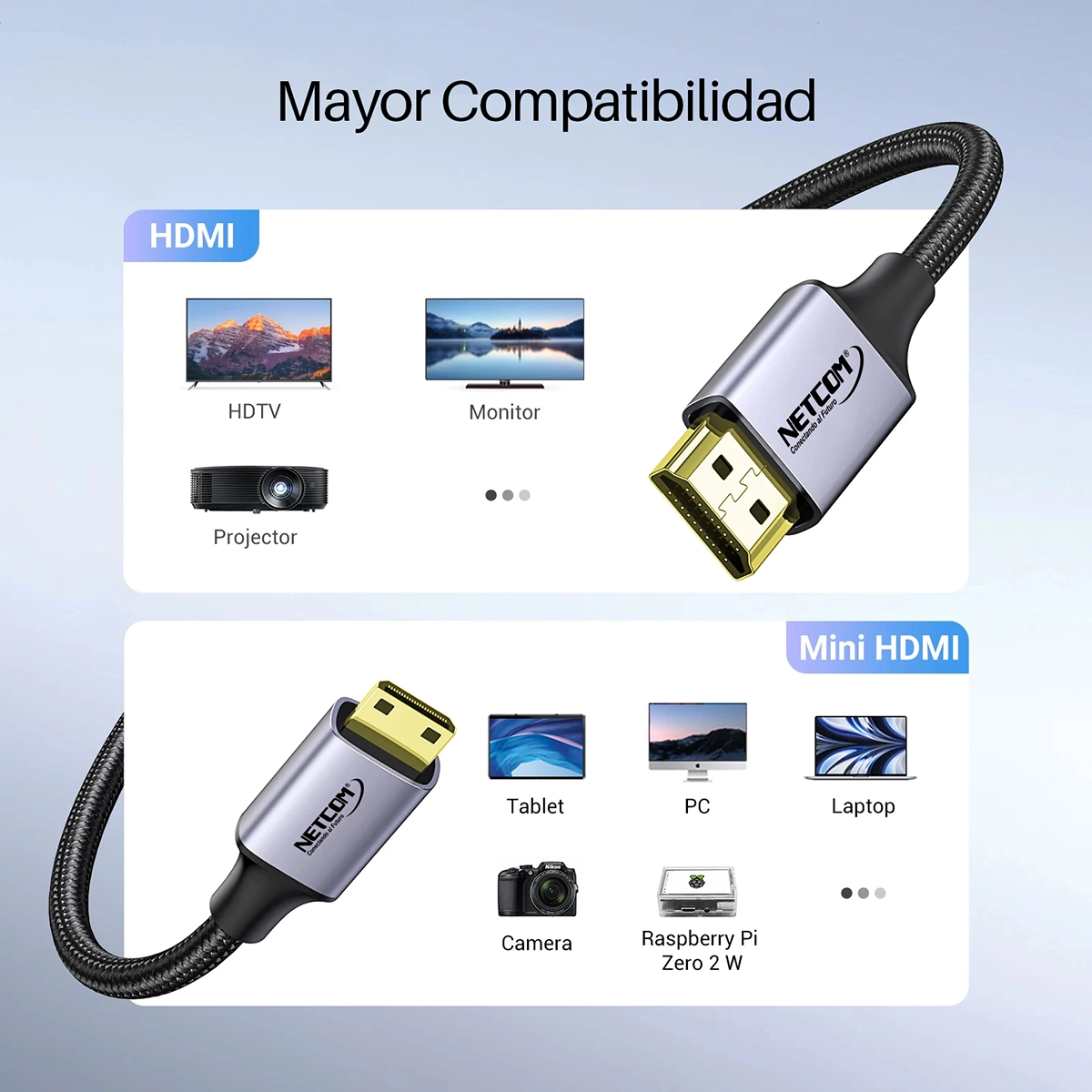 Cable Mini HDMI 3MT 4K 60hz Netcom PE-HD0843: Calidad 4K en un Formato Compacto