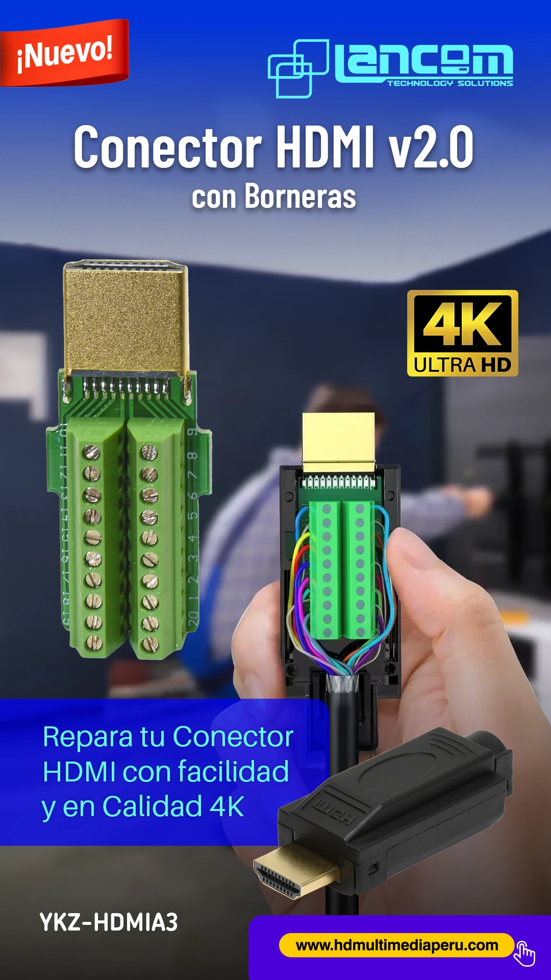 Conector HDMI 4K con Bornera Lancom YKZ-HDMIA3: ¡Conexiones HDMI Fáciles y Seguras!