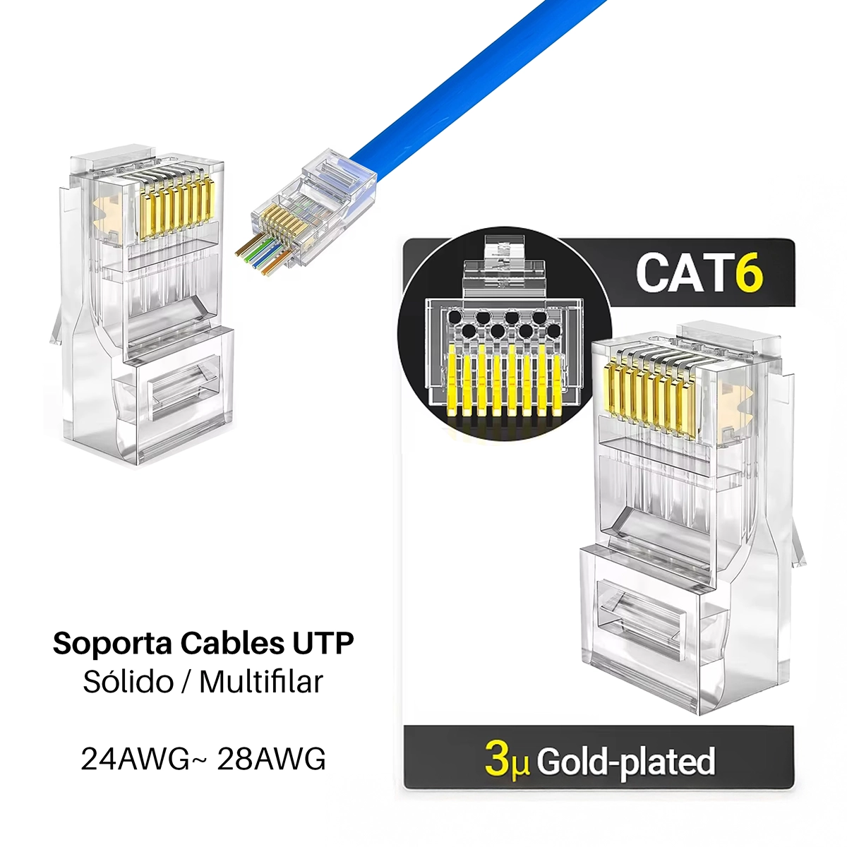 Conectores RJ45 Cat6 Pass Through LT USA LT-106EZ: ¡Conexiones de Red Confiables y de Alta Velocidad!