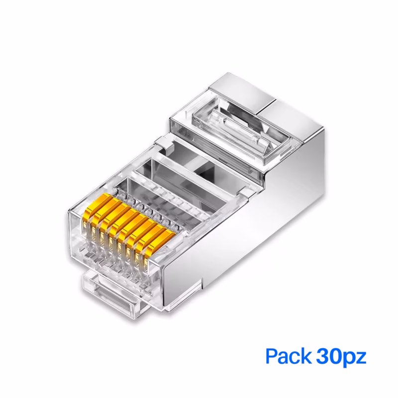 Conector RJ45 Cat6 Pass Trough Apantallado Pack 30 piezas GP-121-U6____01 Conectores RJ Cat Pass Through Apantallados GP U Conexiones de Red de Alto Rendimiento | Pack Piezas