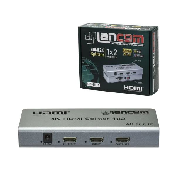 Splitter HDMI 1x2 Lancom LTS-911-2 en 4K@60Hz 18Gbps: ¡Duplica tu Señal HDMI a 2 Pantallas! , 4K HDMI splitter, Multiplicador HDMI 1x2 v2.0 4K