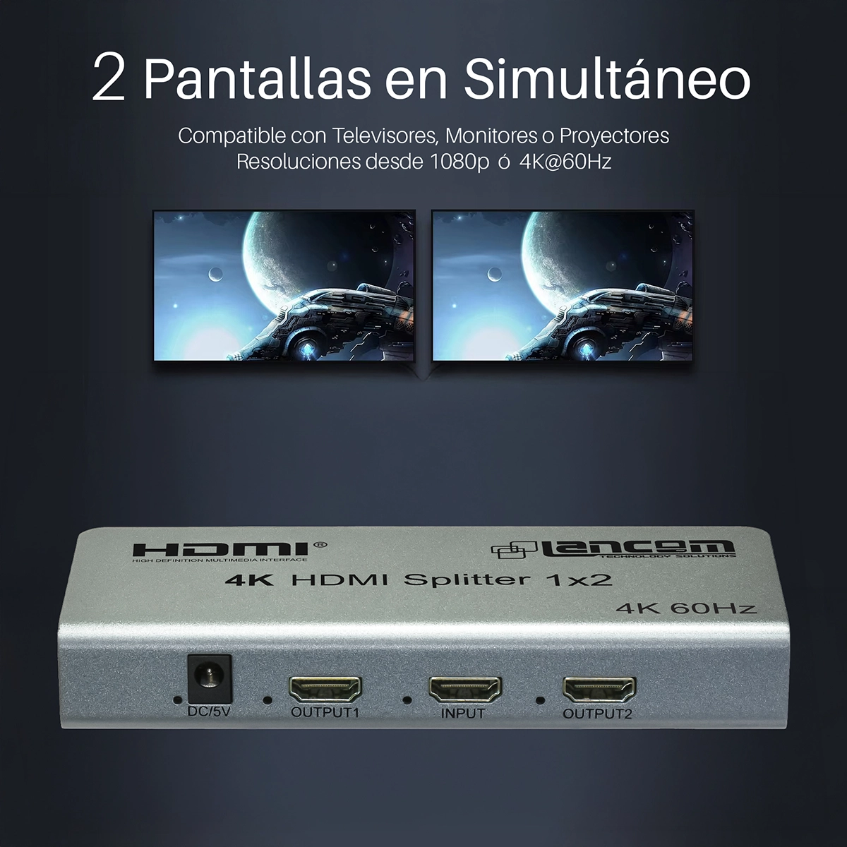 Splitter HDMI 1x2 Lancom LTS-911-2 en 4K@60Hz 18Gbps: ¡Duplica tu Señal HDMI a 2 Pantallas! , 4K HDMI splitter, Multiplicador HDMI 1x2 v2.0 4K