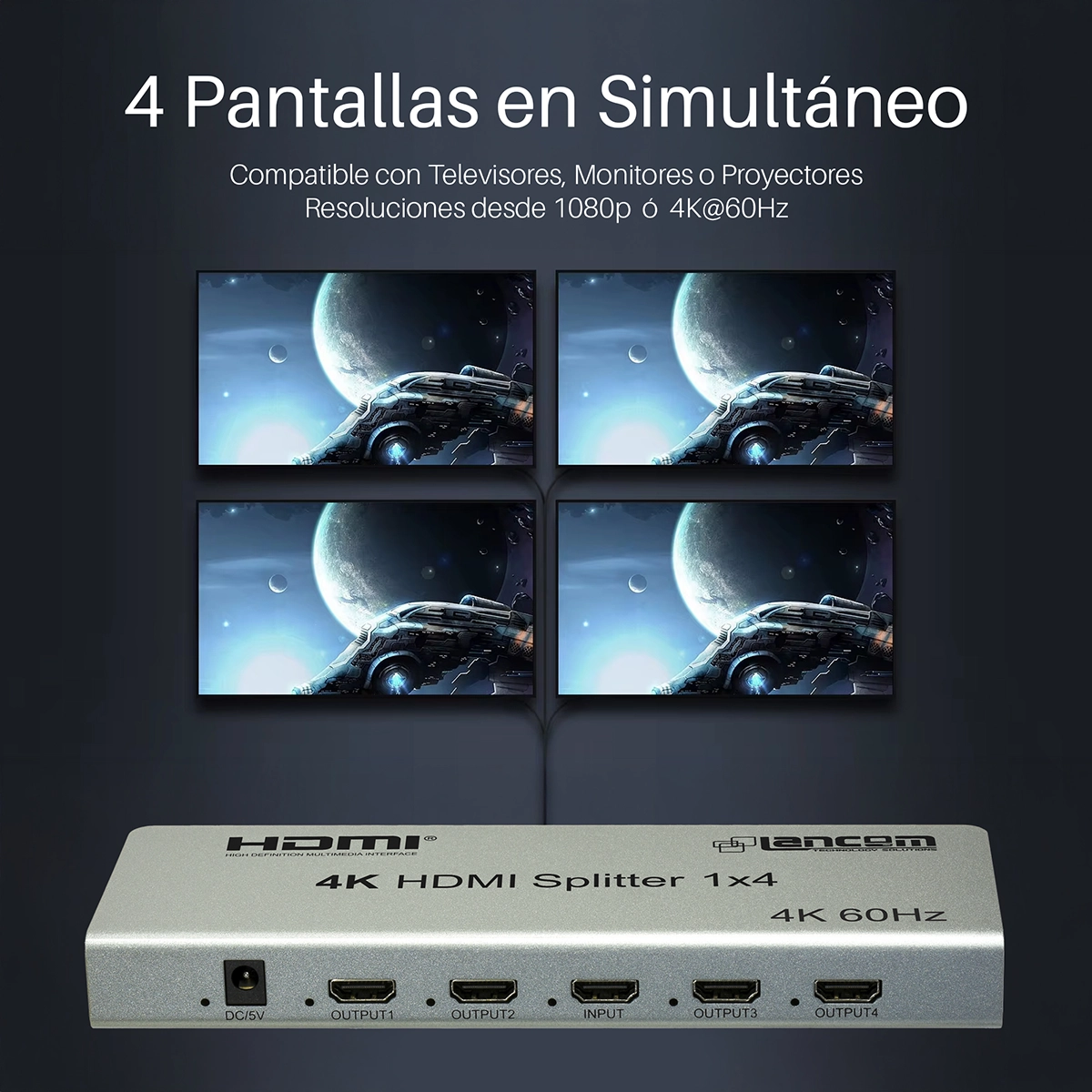 ¡Amplía tu Visión con el Splitter HDMI 1x4 Lancom LTS-911-4! | V2.0 4K@60Hz | Ultra HD 2160p, Divisor HDMI 1x4, 4K HDMI Splitter