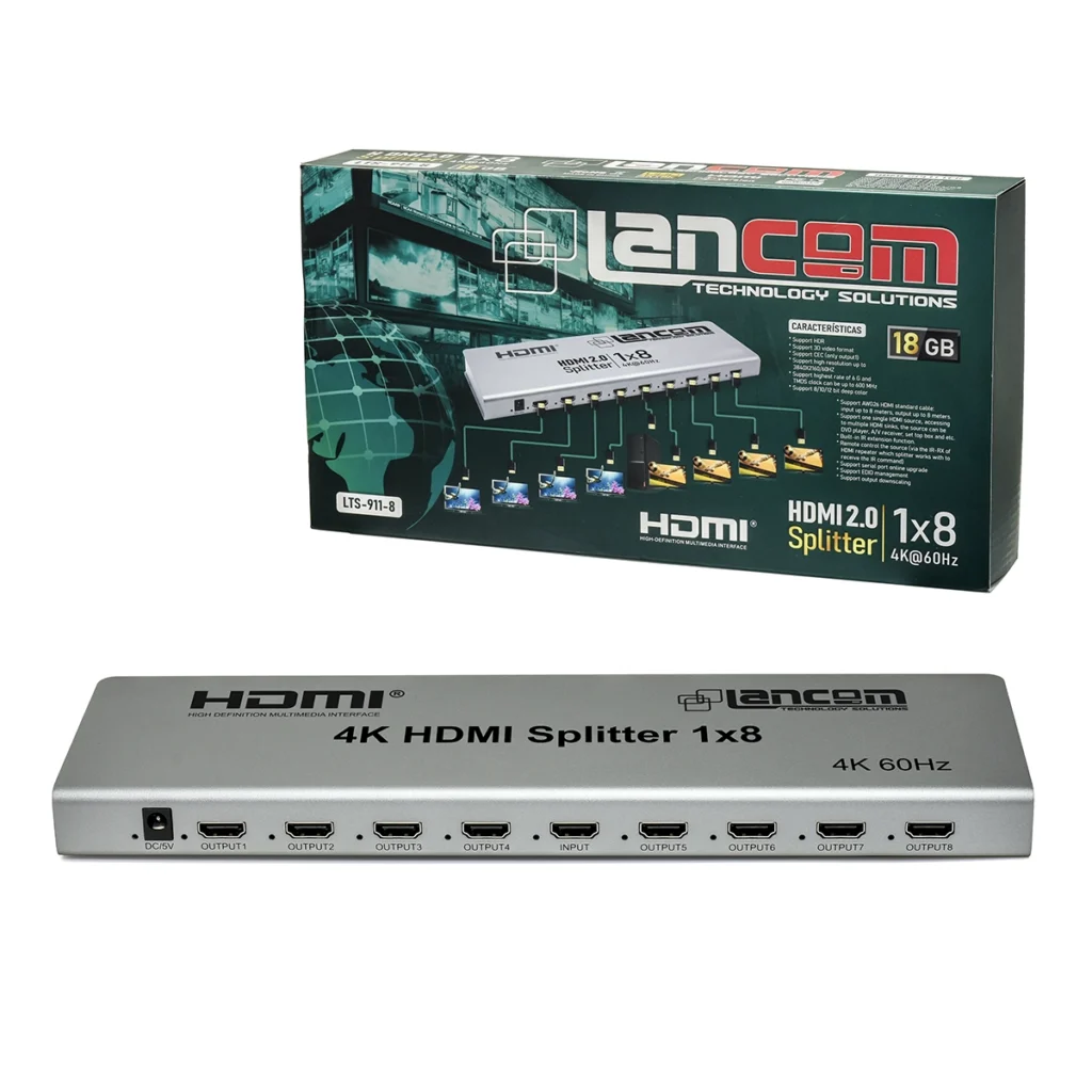 Splitter HDMI 1x8 Lancom LTS-911-8 | 4K@60Hz: ¡Multiplica tu Señal HDMI a 4 Pantallas!, Splitter HDMI 8K Lancom