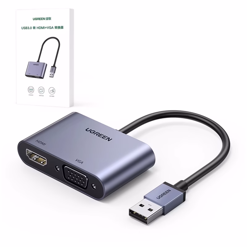 Adaptador USB a HDMI  VGA Ugreen CM Doble Pantalla para Mayor Productividad
