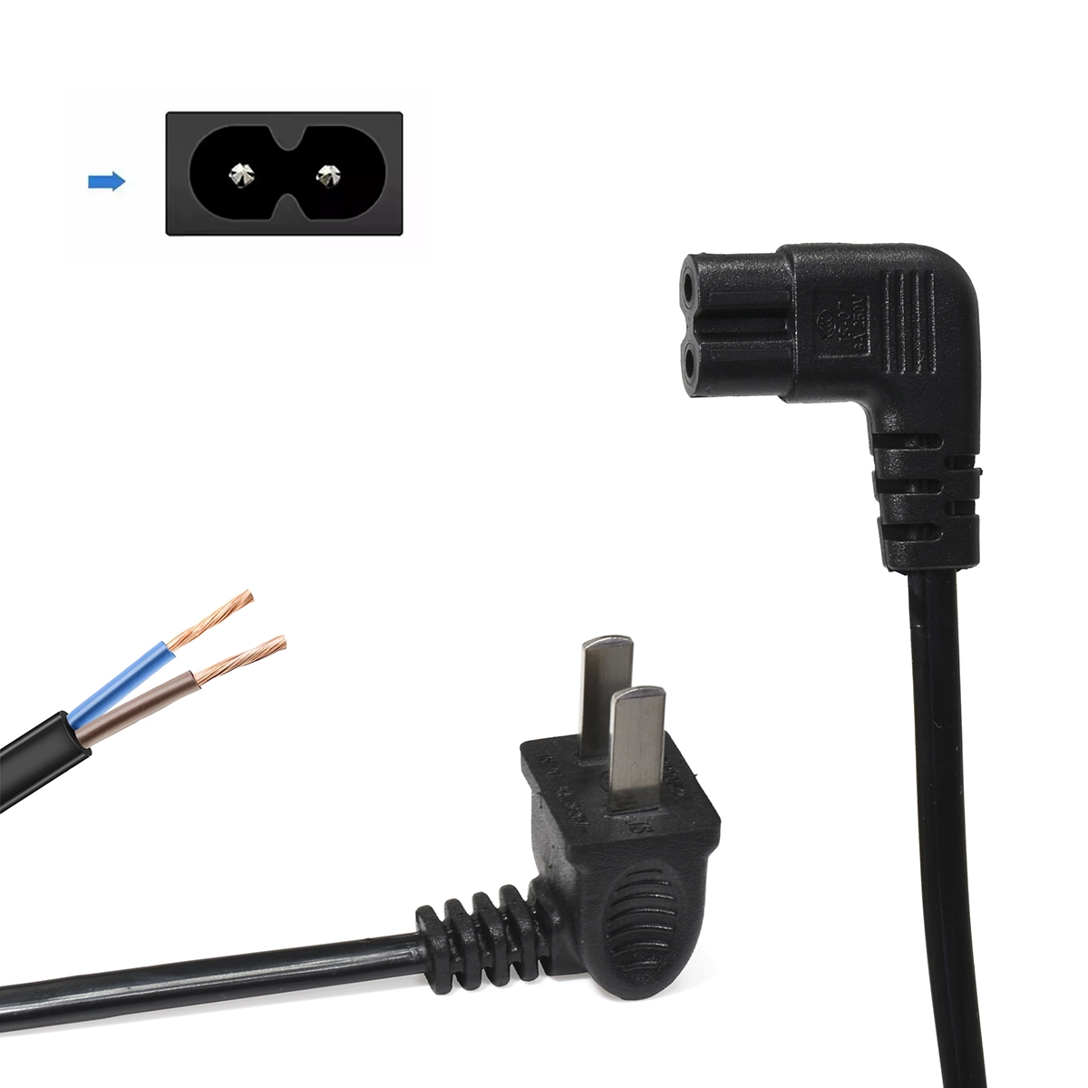 Cable de Poder Tipo 8 con Terminal de 90° American NET GP-132-L-180MM: Conexión Segura y Ahorro de Espacio, Enchufe Plano de 90°, Conector C7 de 90 Grados