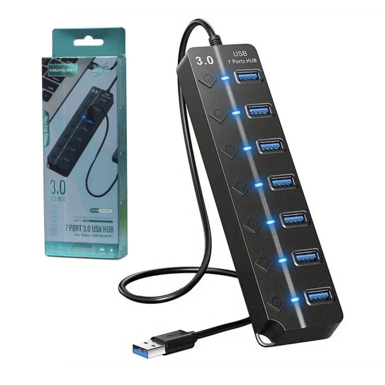 Hub USB 3.0 de 7 Puertos con Interruptores Individuales American NET GP256-7P-3VS: Expande tu Conectividad a Máxima Velocidad, USB HUB 7 Puertos 3.0 Toma Independiente