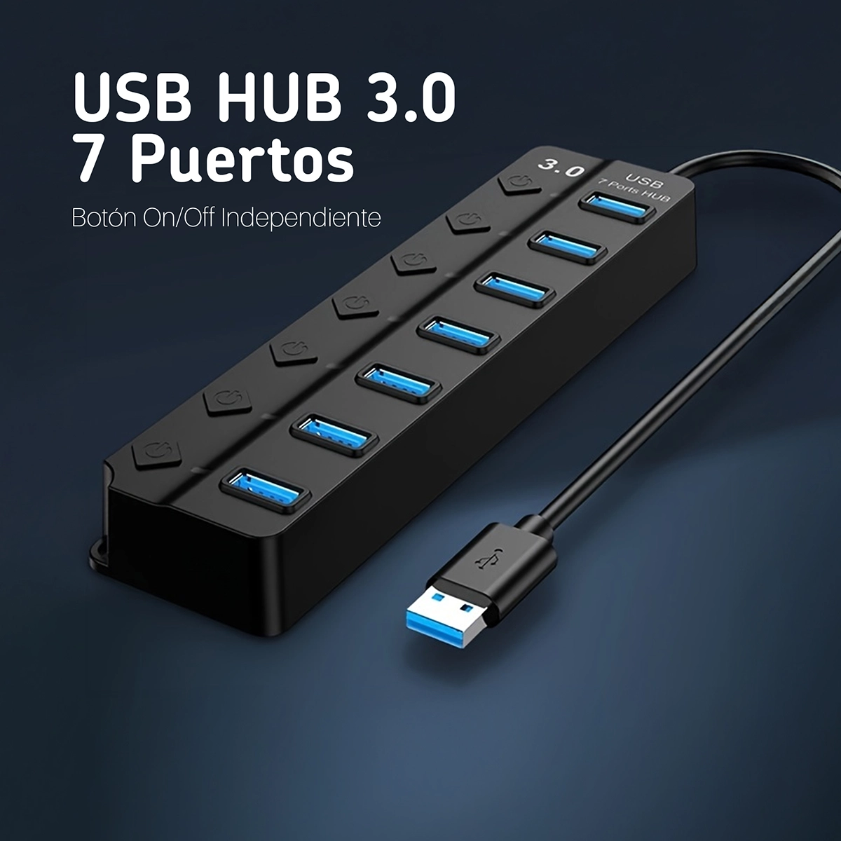 Hub USB 3.0 de 7 Puertos con Interruptores Individuales American NET GP256-7P-3VS: Expande tu Conectividad a Máxima Velocidad, USB HUB 7 Puertos 3.0 Toma Independiente